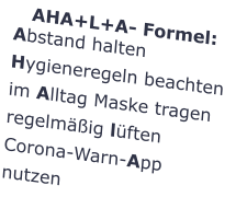 AHA+L+A- Formel: Abstand halten Hygieneregeln beachten im Alltag Maske tragen regelmäßig lüften Corona-Warn-App nutzen